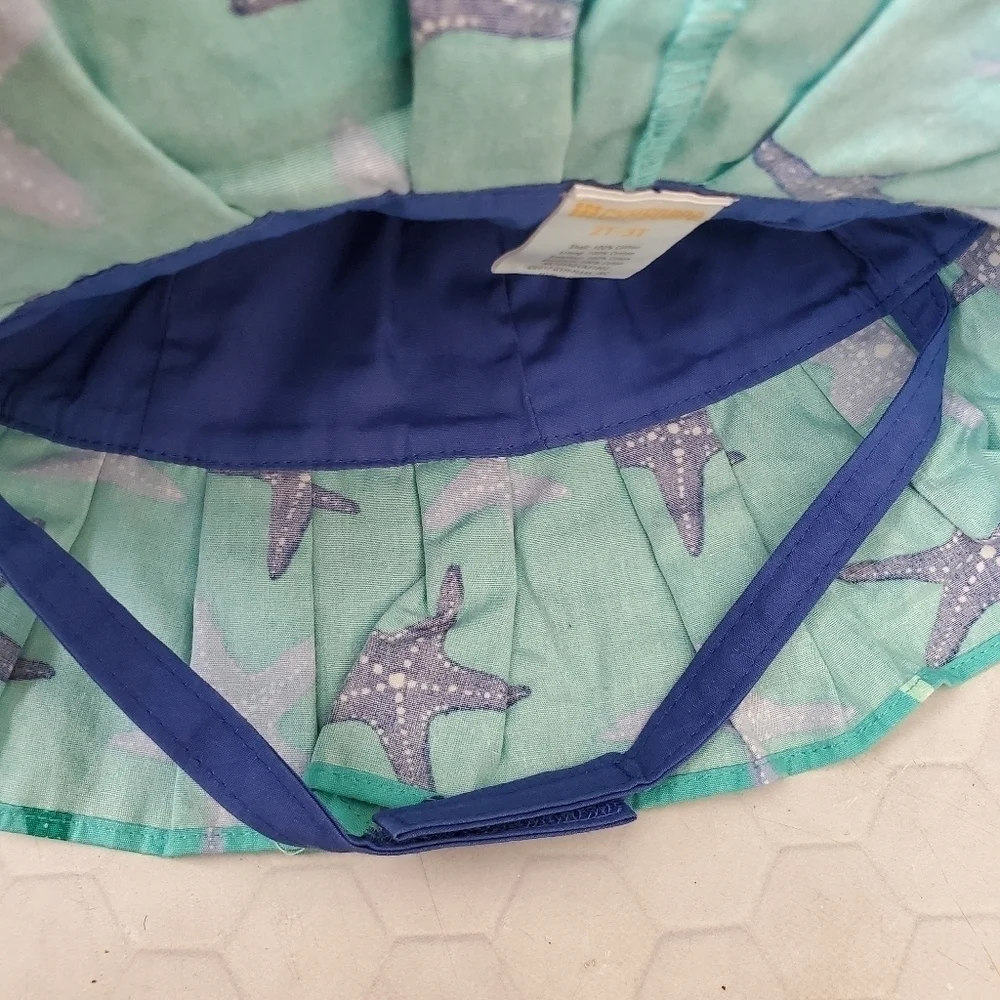Gymboree 2T/3T Toddler Sun Hat‎ with Chin Strap Blue Seashell Girls Summer Beach